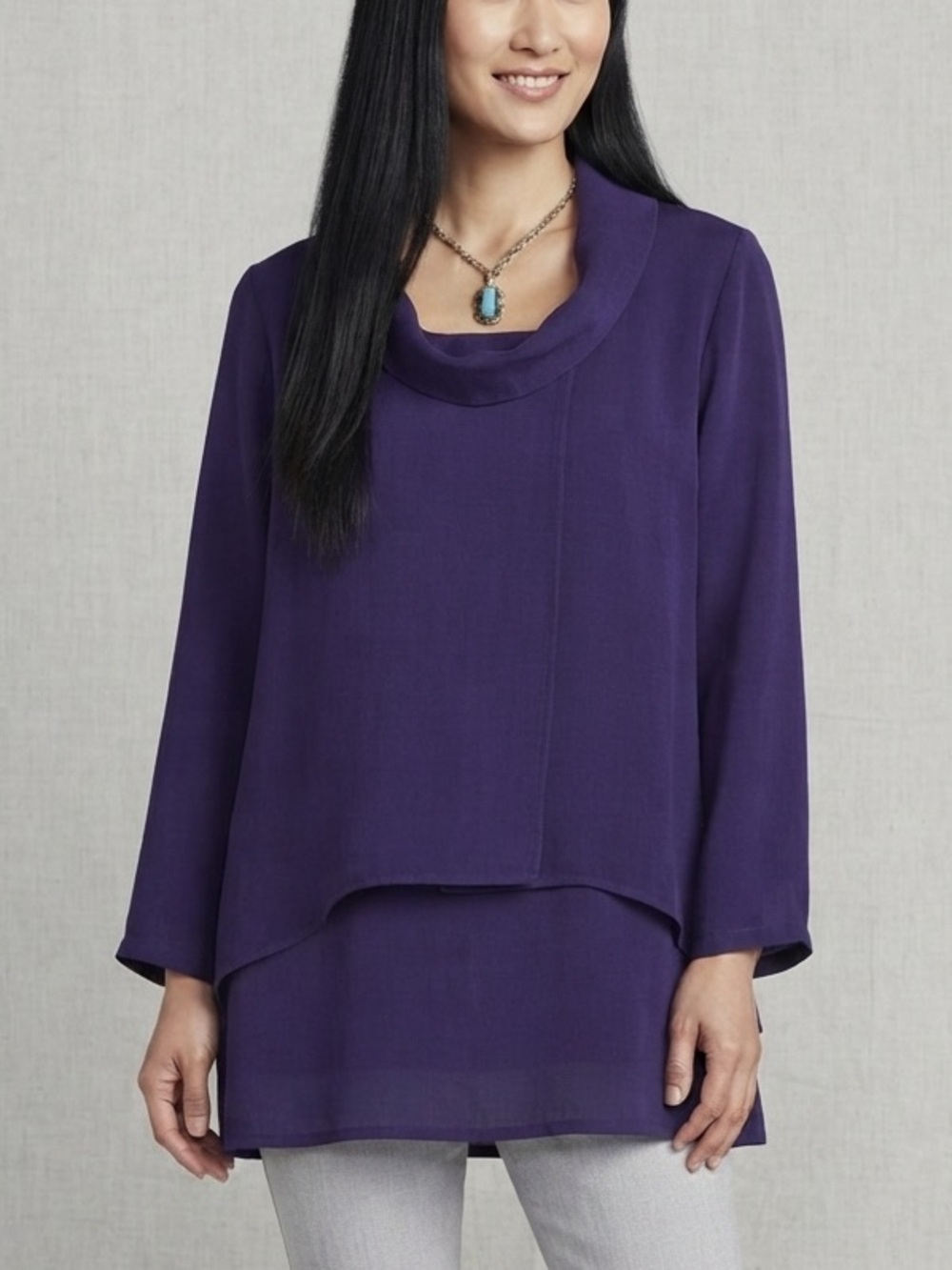Fridaze 100% Linen Cowl Neck Purple Top